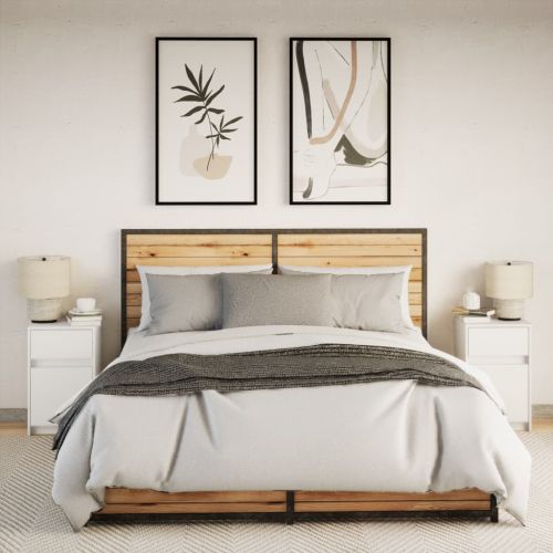 Нощни шкафчета с LED, 2 бр, бяло, инженерна дървесина