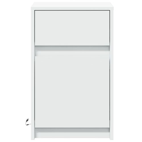 Нощни шкафчета с LED, 2 бр, бяло, инженерна дървесина