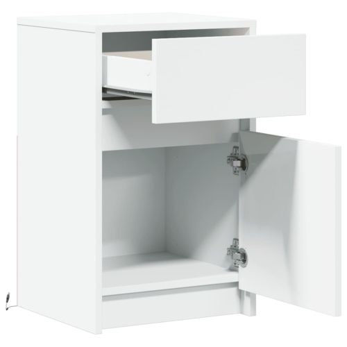 Нощни шкафчета с LED, 2 бр, бяло, инженерна дървесина