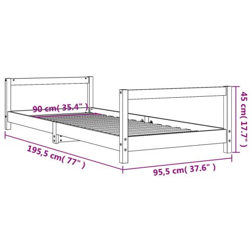 Детска рамка за легло, бяла, 90x190 см, бор масив