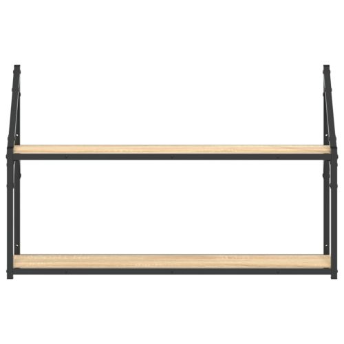 Стенен рафт на 2 нива сонома дъб 80x21x51 см инженерно дърво