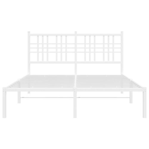 Метална рамка за легло с горна табла, бяла, 135x190 см