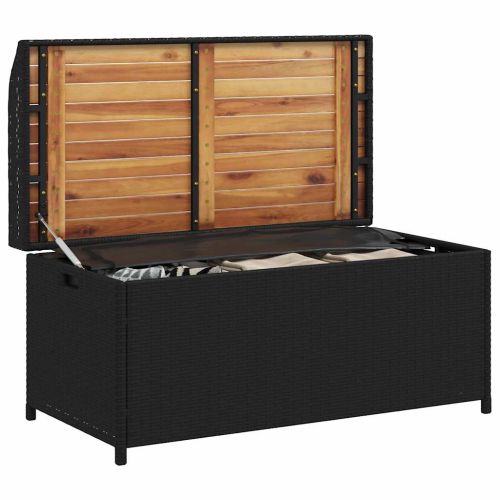 Пейка за съхранение черна 100x50x52 см полиратан и акация