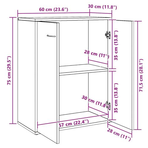 Сайдборд, кафяв дъб, 60x30x75 см, инженерно дърво