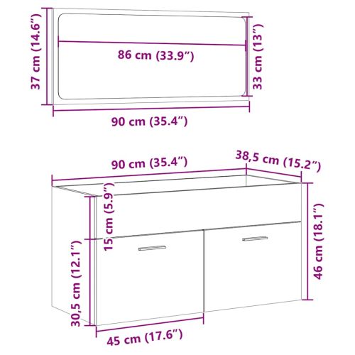 Комплект мебели за баня от 2 части, дъб сонома, инженерно дърво