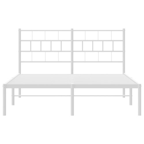 Метална рамка за легло с горна табла, бяла, 120x200 см
