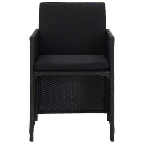 Градински комплект с възглавници, 11 части, полиратан, черен