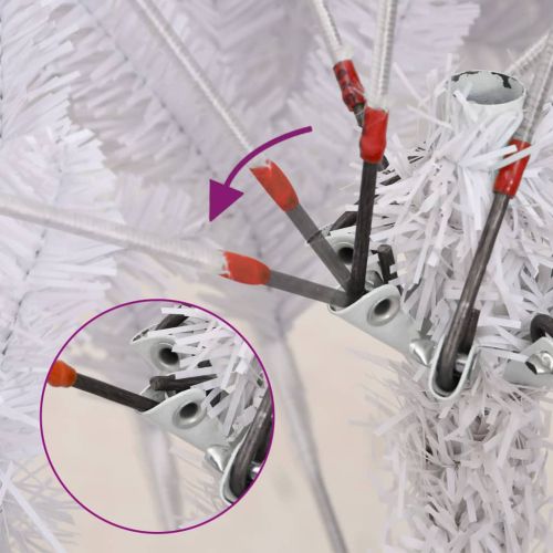 Изкуствена коледна елха с шарнири и стойка бяла 210 см