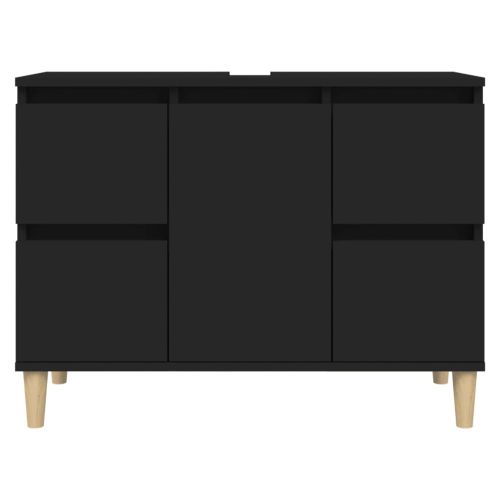 Шкаф за мивка, черен, 80x33x60 см, инженерно дърво