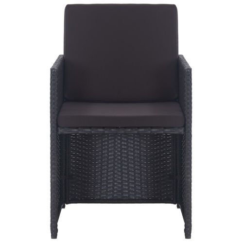 Градински комплект с възглавници, 13 части, полиратан, черен