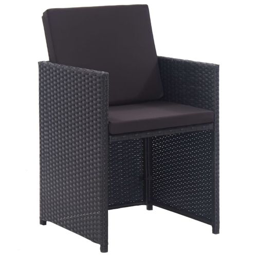 Градински комплект с възглавници, 17 части, полиратан, черен