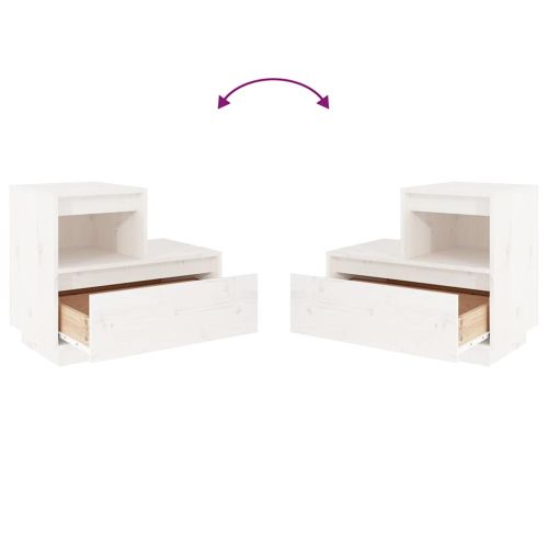 Нощно шкафче, бяло, 60x34x51 см, борово дърво масив