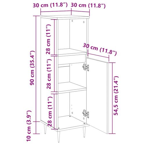 Шкаф за баня, бял гланц, 30x30x100 см, инженерно дърво