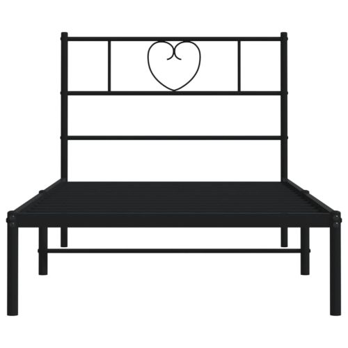 Метална рамка за легло с горна табла, черна, 90x200 см
