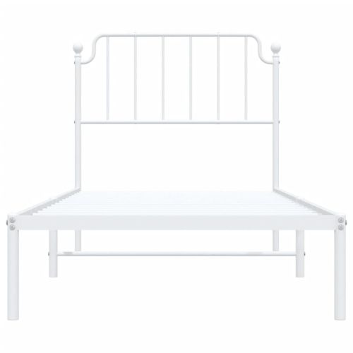 Метална рамка за легло с горна табла, бяла, 90x200 см