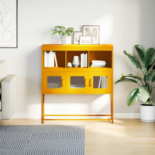 Бюфет, горчица жълто, 100,5x39x107 см, студеновалцувана стомана