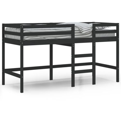 Детско високо легло със стълба, черно, 80x200 см, бор масив