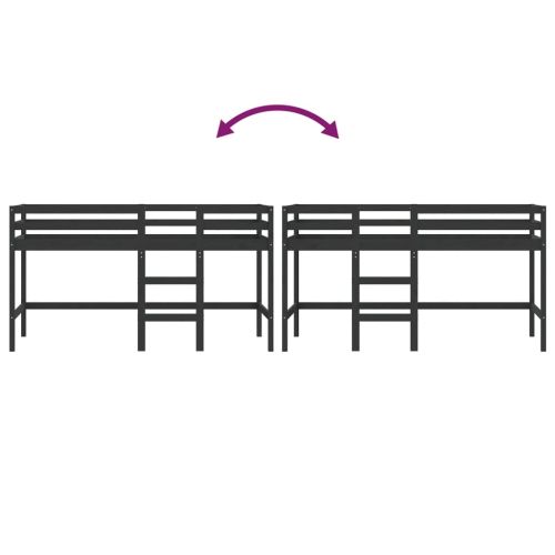 Детско високо легло със стълба, черно, 80x200 см, бор масив