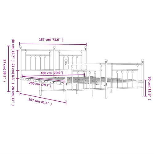 Метална рамка за легло с горна и долна табла, бяла, 180x200 см