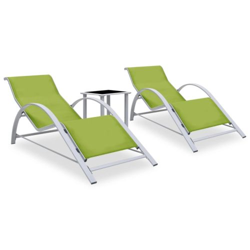 310540 Sun Loungers 2 pcs with Table Aluminium Green