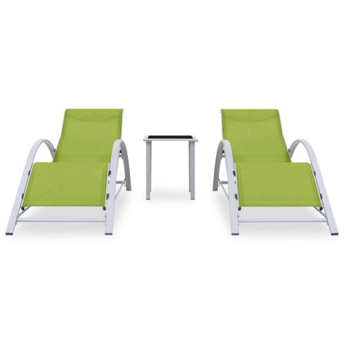 310540 Sun Loungers 2 pcs with Table Aluminium Green
