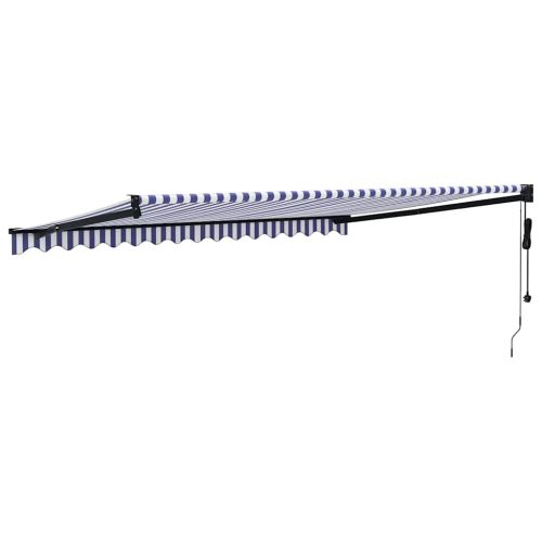 Автоматично прибираща се тента, синьо и бяло, 4x3 м