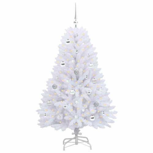 Изкуствено коледно дърво с хингед Бяло 150 cm PVC и Стомана