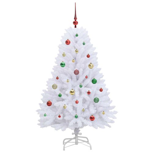 Изкуствено коледно дърво с хингед Бяло 150 cm PVC и Стомана