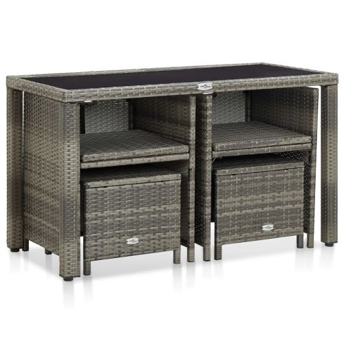 Градински комплект с възглавници, 5 части, полиратан, сив