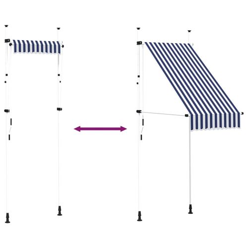 Ръчно прибиращ се сенник, 100 см, синьо-бели ивици