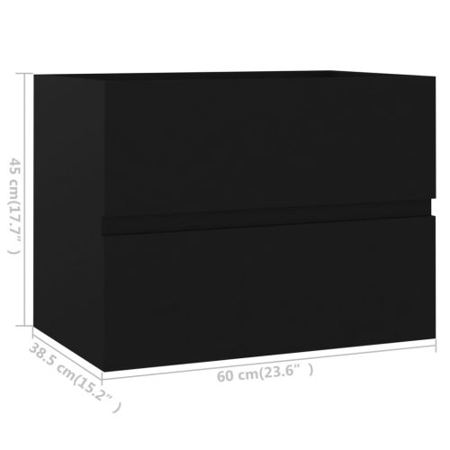 Шкаф за баня с вградена мивка, черен, инженерно дърво