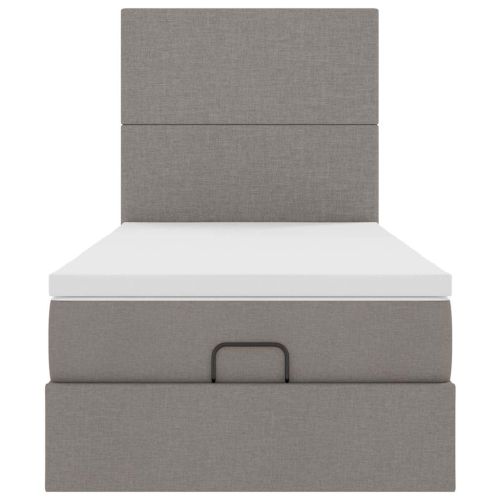 Османска легло с матрак и LED, таупе, 90x190 см, плат