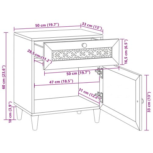 Нощен шкаф Бежово 50 x 33 x 60 см Масивна акациева дървесина