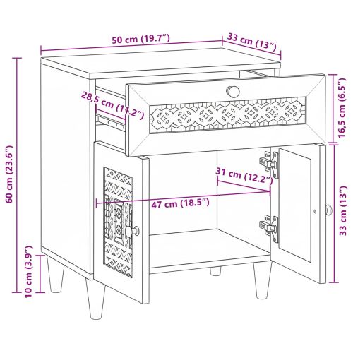 Нощен шкаф Бежово 50 x 33 x 60 см Масивна акациева дървесина