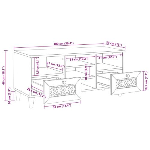 ТВ Единици с чекмедже Бяло 100 x 33 x 46 см Инженерно дърво
