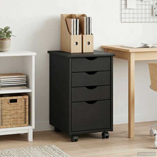 Плъзгащ кабинет с колело Сив 34 x 39 x 56 см Масивна боровина