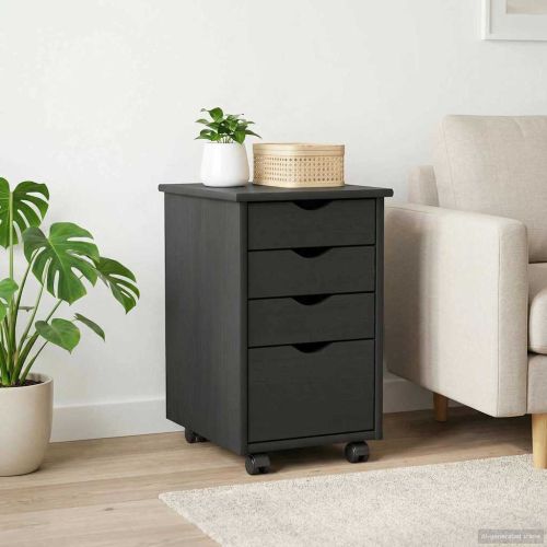 Плъзгащ кабинет с колело Сив 34 x 39 x 56 см Масивна боровина