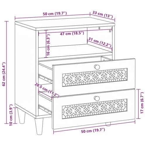 Нощен шкаф Бежово 50 x 33 x 62 см Масивна акациева дървесина