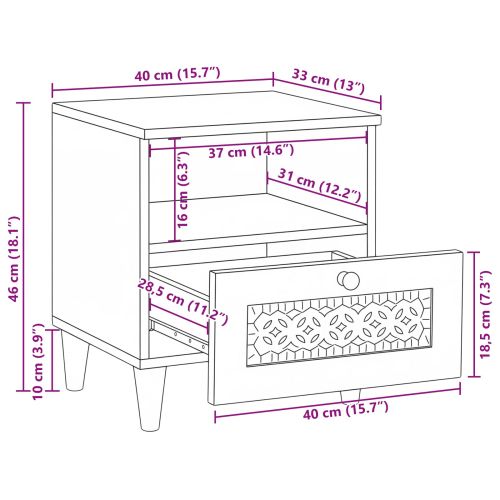 Нощен шкаф Бежово 40 x 33 x 46 см Масивна акациева дървесина