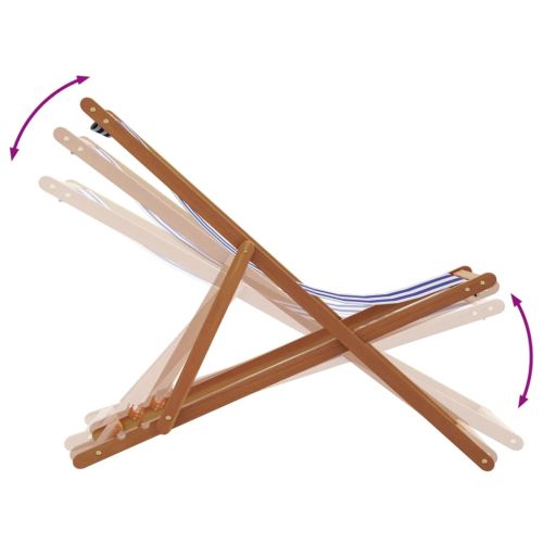 Сгъваеми плажни столове, 2 бр, син и бял, плат и масивно дърво