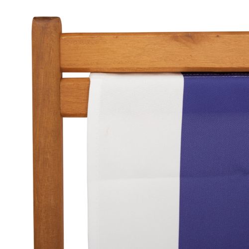 Сгъваеми плажни столове, 2 бр, син и бял, плат и масивно дърво