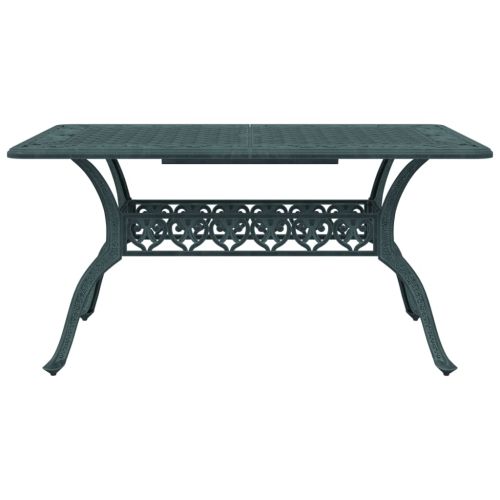 Градински трапезен комплект, 7 части, зелен, лят алуминий