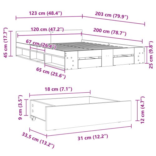 Рамка за легло с чекмедже дъб сонома 120x200 см инженерно дърво
