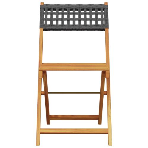 Градински трапезен комплект, 5 части, черен, полиратан и масив