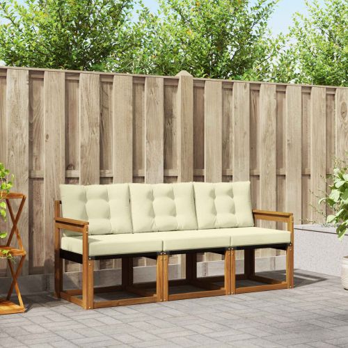 Комплект дивани за открито 3 pcs Натурален и Крема