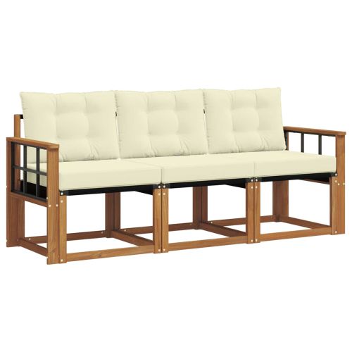 Комплект дивани за открито 3 pcs Натурален и Крема