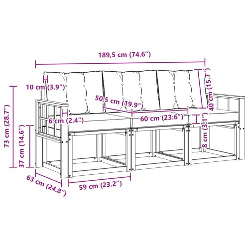 Комплект дивани за открито 3 pcs Естествено и черно
