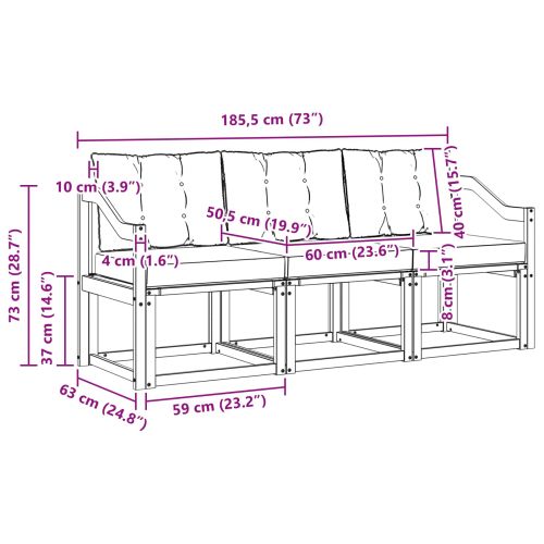 Комплект дивани за открито 3 pcs Натурален и Крема