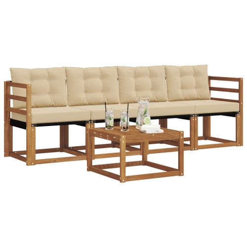 Комплект дивани за открито 5 pcs Натурален и Бежов