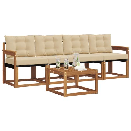 Комплект дивани за открито 5 pcs Натурален и Бежов